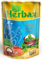 Herbax Корм для кошек рыбное ассорти с мятой в соусе, 100 г.