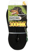 Зооник Поводок капроновый с двойной латексной нитью 5м*20 мм., Черный
