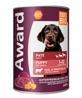 Влажный корм AWARD для щенков от 1 месяца паштет из телятины с овощами 400г