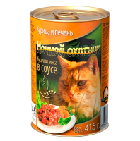 Ночной охотник консервы для кошек курица и печень в соусе, 415 г. [уценка]