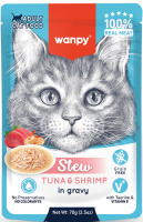 Wanpy Cat Дополнительный консервированный корм пауч для кошек тунец и креветки в собственному соку 70 г