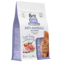 Brit Care Superpremium Cat Anti-Hairball с белой рыбой и индейкой для взрослых кошек, Вывод шерсти, , 400 г *28