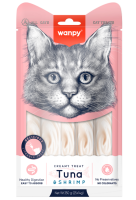 Wanpy Cat Лакомство для кошек "нежное пюре" из тунца и креветками ПОШТУЧНО
