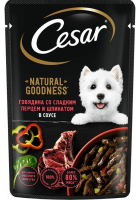 Cesar Natural Goodness. Влажный корм для взрослых собак, с говядиной, сладким перцем и шпинатом в соусе, 80гр.