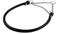 Ошейник-полуудавка кожаный, круглый 6 мм 24-33 см с цугом НИКЕЛЬ ЧЁРНЫЙ