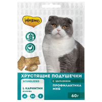 Мнямс Хрустящие подушечки для стерилизованных кошек с цыпленком и клюквой "Профилактика МКБ" NEW 60 г.