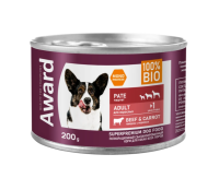 Консервы AWARD для взрослых собак паштет из говядины с морковью 200г