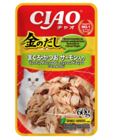 Inaba Ciao Kinnodashi влажный корм для взрослых кошек Тунец Магуро и Тунец Кацуо с семгой, в паучах - 60 г