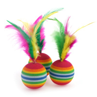 Игрушка для кошек Мячик полосатый с пером 3.5 см СТ12007 Чистый котик