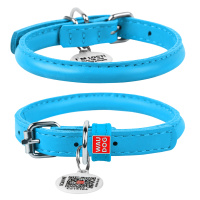 Collar Ошейник для собак кожаный WAUDOG Glamour с QR паспортом, круглый, фиолетовый, Д 8 мм, Дл 20-25 см (синий)