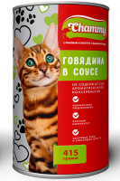 Chammy Влажный корм для кошек, говядина, кусочки в соусе, 415 г