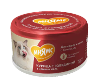 Влажный дополнительный корм Мнямс На каждый день для кошек и котят старше 6 месяцев "курица с говядиной в нежном желе" 80 г