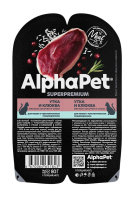 AlphaPet Superpremium пауч д/кошек с чувствительным пищеварением кусочки в соусе Утка и клюква 80г