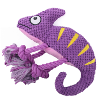 Игрушка Mr.Kranch для собак "Хамелеон" плюшевая с канатиками и пищалкой 26 см фиолетовая