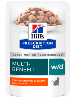 Hills Prescription Diet w/d влажный диетический корм для взрослых кошек при сахарном диабете с курицей, в паучах - 85 г [уценка]