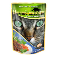 Ночной охотник консервы для кошек телятина, ягненок в желе,100 г.