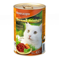 Ночной охотник консервы для кошек паштет мясное ассорти, 415 г.