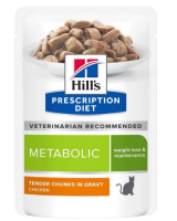 Hills Prescription Diet Metabolic диетический влажный корм для кошек для коррекции веса, с курицей, в паучах - 85 г [уценка]