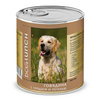 Дог Ланч консервы для собак Говядина с Сердцем и печенью в желе 750гр