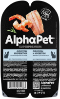 AlphaPet Superpremium д/взрослых стерилизованных кошек мясные кусочки в соусе Анчоусы и креветки 80г ламистер