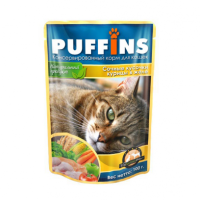 PUFFINS Пауч для кошек Сочные кусочки Телятины с печенью в желе, 100 г.