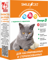 Smile Cat Лакомство для кошек с протеином и L-карнитином, 100 т. 60 г. (кастраты/стерилиз. таурин+ L-карнитин)