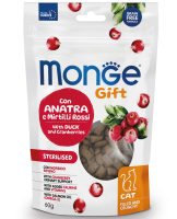 Лакомство Monge Gift Sterilised для стерилизованных кошек "Хрустящие подушечки с начинкой" с уткой и клюквой 60 г [уценка]