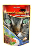 Ночной охотник консервы для кошек говядина кусочки в желе, 100 г.