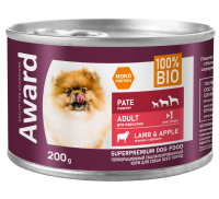 Влажный корм AWARD для взрослых собак паштет из ягненка с яблоком 200г
