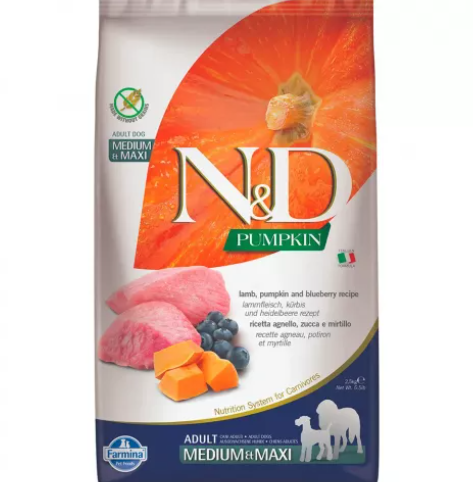 Farmina N&D PUMPKIN сухой корм для собак средних и крупных пород, с ягненком, тыквой и черникой (12кг)