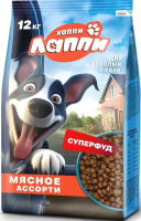 Хаппи Лаппи сухой полнорационный корм для взрослых собак мясное ассорти (12 кг)
