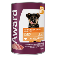 Влажный корм AWARD для щенков кусочки с курицей и морковью 750г [33066]