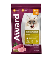 AWARD Hairball&Indoor для взрослых кошек для выведения шерсти с уткой, индейкой, зеленой чечевицей и Юкки Шидигера (1,5кг)