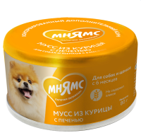 Мнямс влажный дополнительный корм Мусс из курицы с печенью для собак и щенков старше 6 месяцев 80 г