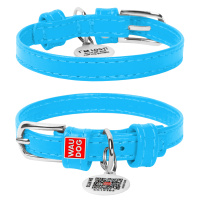 Collar Ошейник для собак кожаный WAUDOG Glamour с QR паспортом, фиолетовый, Ш 12 мм, Дл 21-29 см (синий)