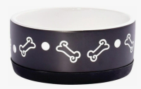 Миска Mr.Kranch керамическая нескользящая для собак 400 мл черная с косточками