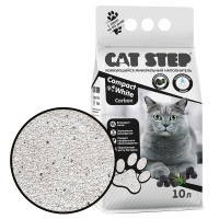 Cat Step Compact White Carbon, комкующийся минеральный наполнитель для кошачьего туалета, с активированным углем 10 л