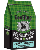 ZOORING PUPPY 1 STARTER Сухой кормля щенков всех пород от 3-недель до 3 месяцев Индейка и рис с пробиотиками,