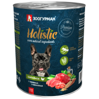 Мясной рацион Holistic, консервы для собак, Цыпленок с горошком и шпинатом, 350 г.