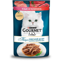 Gourmet Перл Мясной Дуэт для кошек нежное филе с телятиной и языком в соусе, пауч 75 г
