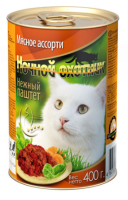 Ночной охотник консервы для кошек паштет мясное ассорти, 415 г. [уценка]