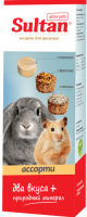Султан Зерновое ассорти для миниральный камень с морковью, зерновые лакомства фрукты, орехи 3*18гр