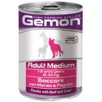 Gemon Dog Medium для взрослых собак средних пород, кусочки с говядиной и печенью, консервы 415 г