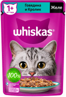 Whiskas для взрослых кошек с говядиной и кроликом в желе, 75 г