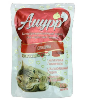 Амурр Влажный корм для взрослых кошек в соусе с говядиной, 100 г. [уценка]