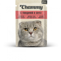 Chammy АКЦИЯ Влажный корм для кошек, говядина, кусочки в соусе, 85 г