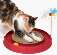 CATIT, Круглая когтеточка с мячиком и игрушкой-пчелкой для кошек, красная, H430002
