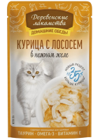 Деревенские лакомства пауч д/кошек курица/лососем в нежном желе 70 гр