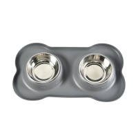 Pet-it миска двойная на силиконовом коврике Косточка, 36х21х3 см, 200 мл, серая