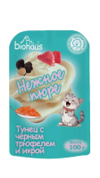 BIOHAUS Лакомство для кошек Нежное пюре Тунец с черным трюфелем и икрой 100 г